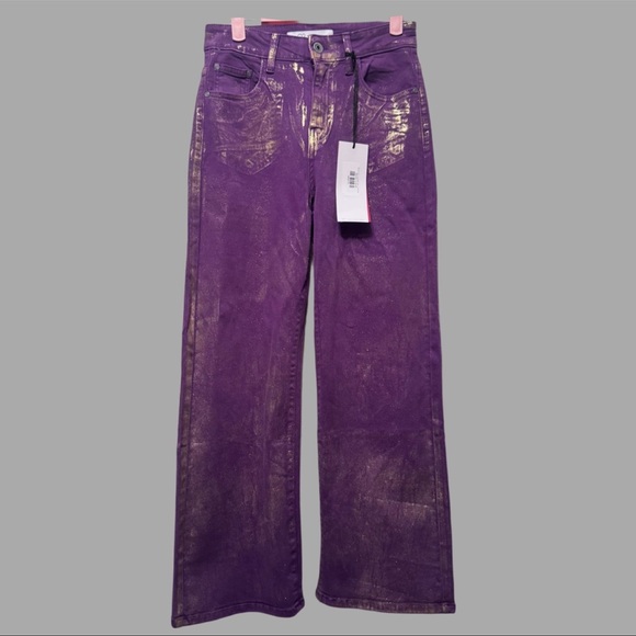 NWT Purple Jeans W/ Gold Metallic Detail Sz XS - Picture 3 of 6